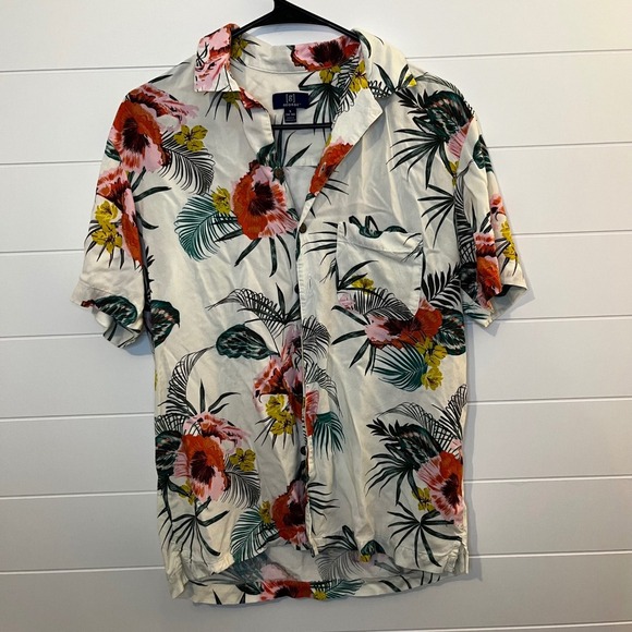 Men's Tropical Print Button Down Short Sleeve Shirt Hawaiian Resort Vacation - Picture 4 of 11